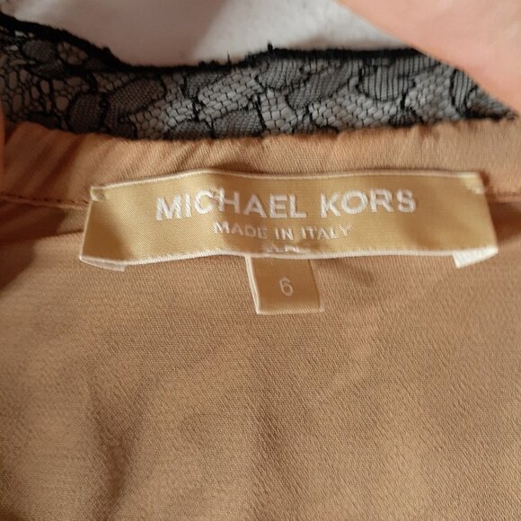 $1295 MICHAEL KORS Made in Italy Black Lace Nude Off the Shoulder Shirt Top 6 - Picture 10 of 16